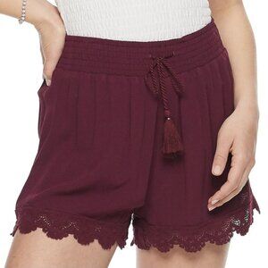 Mudd Burgundy Lace Trim Tie Front Shorts